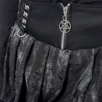 Schwarzer, kurzer Rock NICANDRA SKIRT mit Zierschnürungen und Pentagramanhänger von Heartless