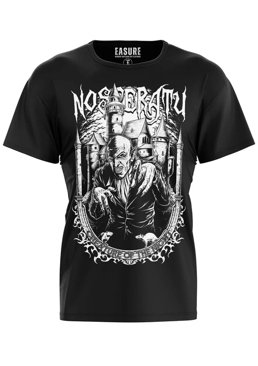 Schwarzes Nosferatu Shirt mit Vampir- und Schloss-Print von EASURE