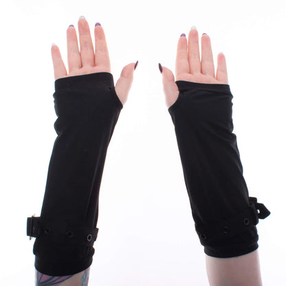 Schwarze Amstulpen OUIJA BATS ARMWARMERS mit niedlichem Fledermausprint von Heartless
