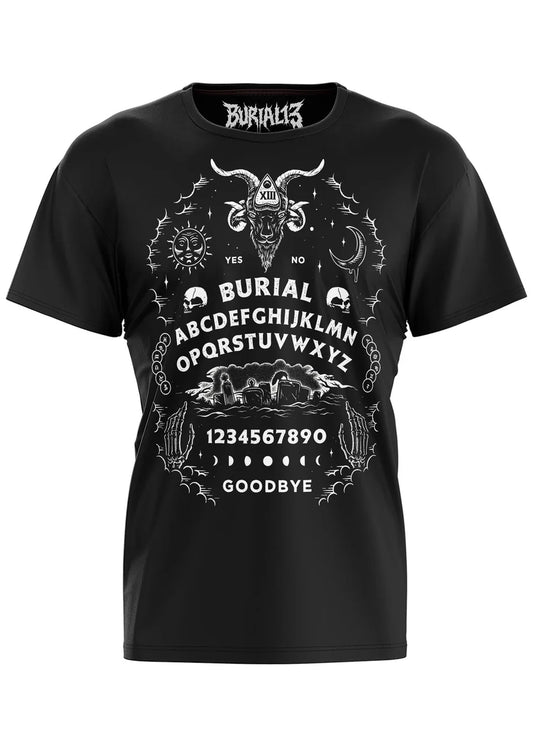 Schwarzes Oberteil OUIJA BURIAL 13 im großen Ouija-Design von Easure