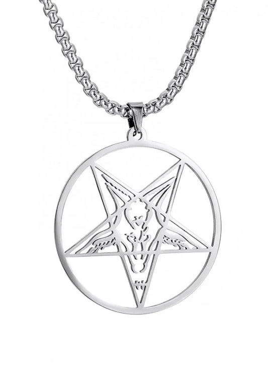 Silberfarbende PENTAGRAM ROUND NECKLACE mit Baphometanhänger von EASURE