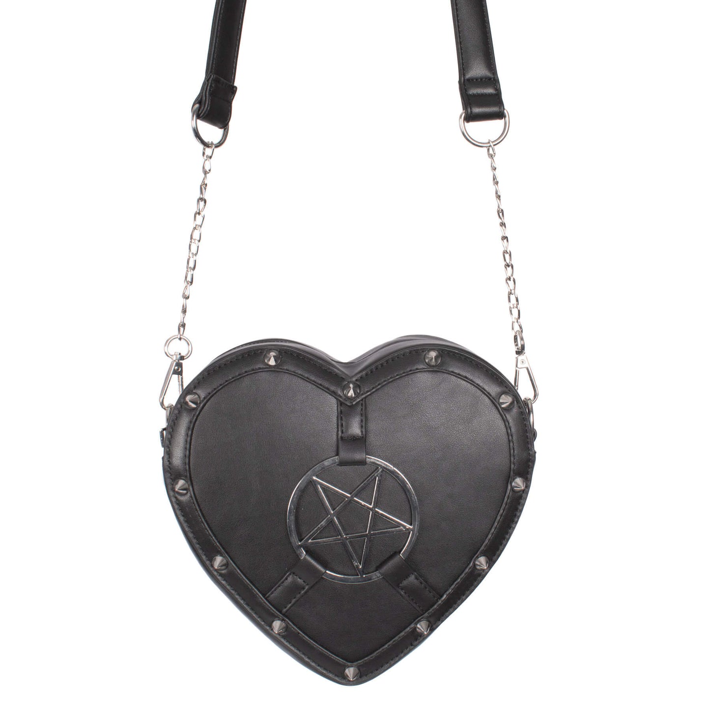 Schwarze, herzförmige Umhängetasche PENTAHAUNT LOVE BAG mit Pentagram von Poizen Industries