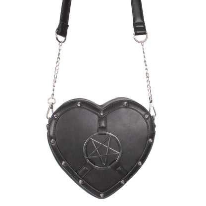 Schwarze, herzförmige Umhängetasche PENTAHAUNT LOVE BAG mit Pentagram von Poizen Industries