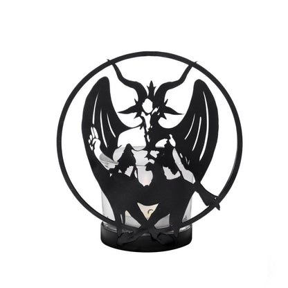 Eindrucksvoller Teelichthalter PERSONAL BAPHOMET Tealight Holder aus schwarz beschichtetem Eisen und gehärtetem Glas von Alchemy