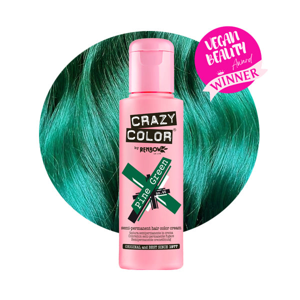 Flasche und Beispielsträhne PINE GREEN Haartönung Crazy Color