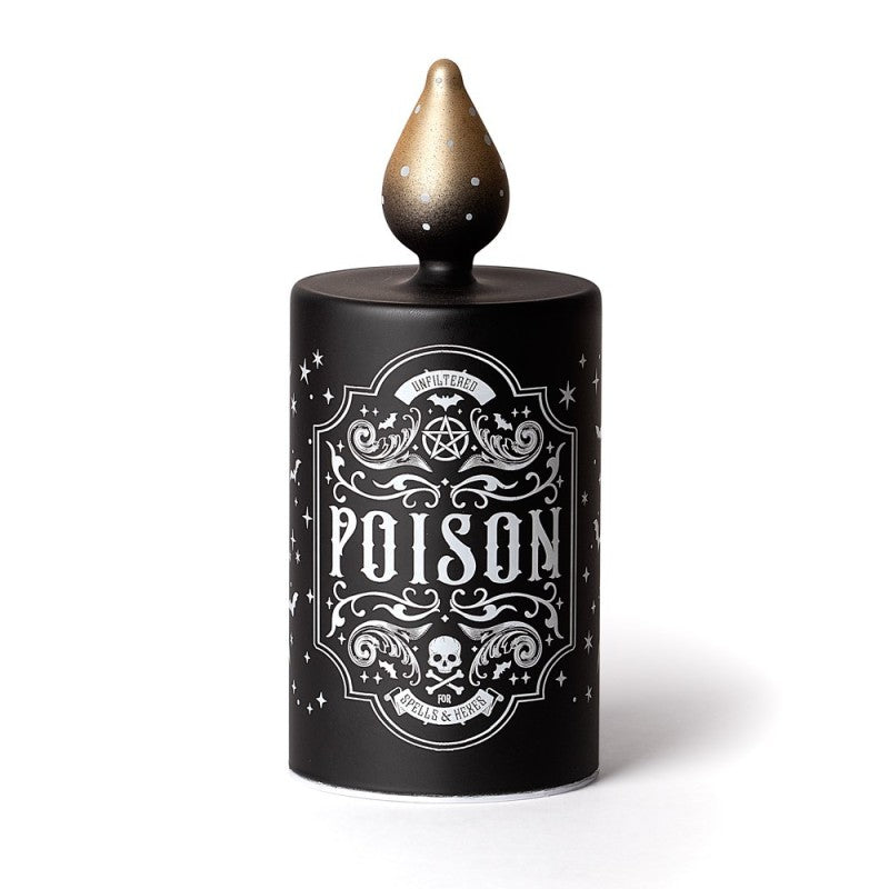 Schwarze Giftflschenförmige Lampe Poison Flame Lamp mit okkultem Design von Alchemy