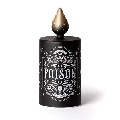 Schwarze Giftflschenförmige Lampe Poison Flame Lamp mit okkultem Design von Alchemy