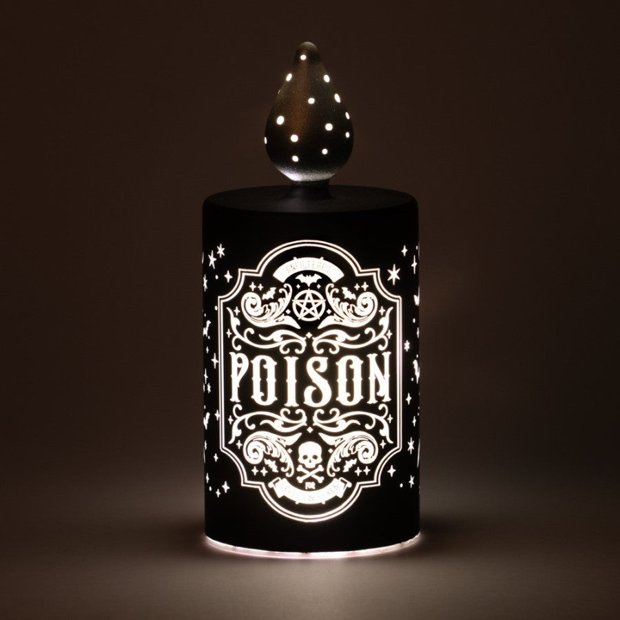 Schwarze Giftflschenförmige Lampe Poison Flame Lamp mit okkultem Design von Alchemy
