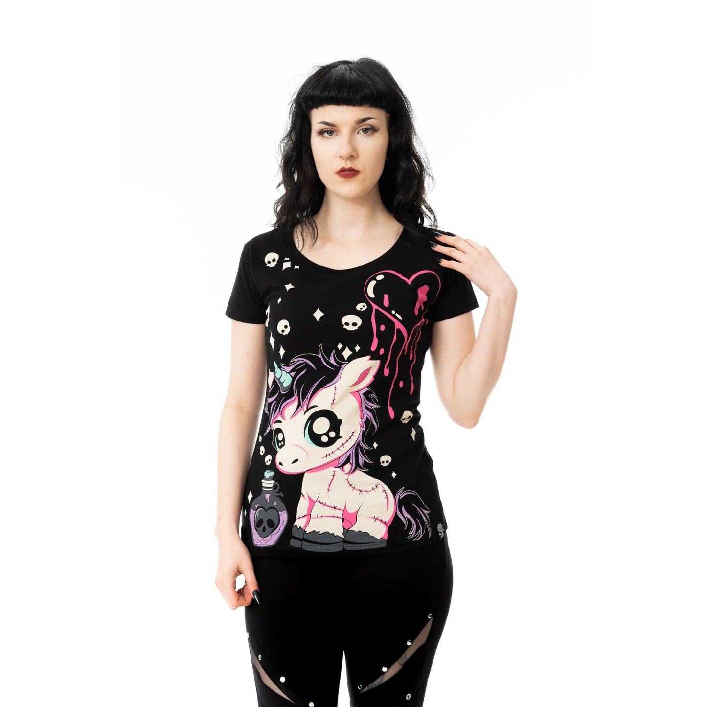 Schwarzes Oberteil POISON UNICORN T-SHIRT mit niedlichem Einhornprint von Cupcake Cult