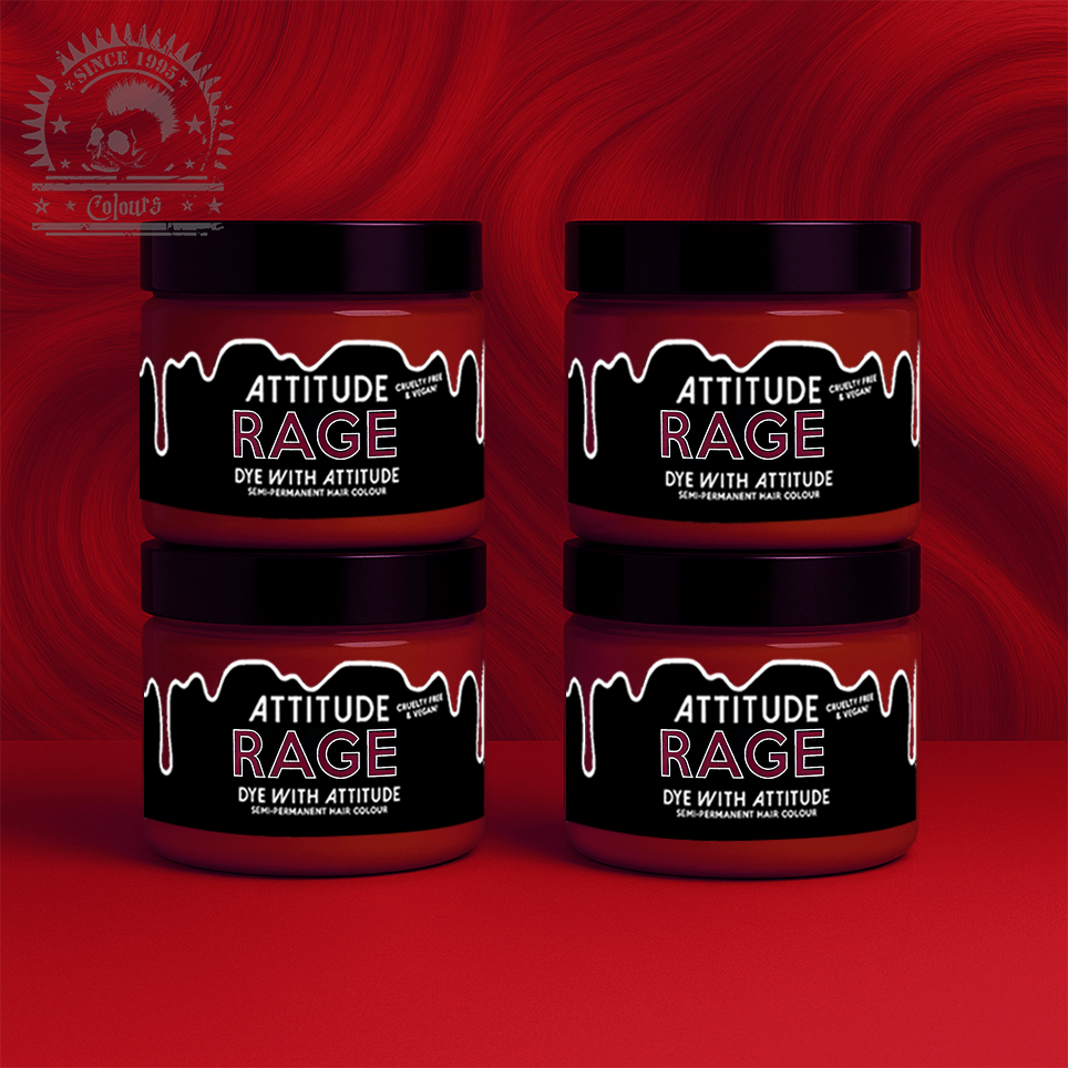 Vier semi-permanente Haartönungen 4er-Sparset RAGE DARK RED in dem Farbton Dunkelrot von Attitude