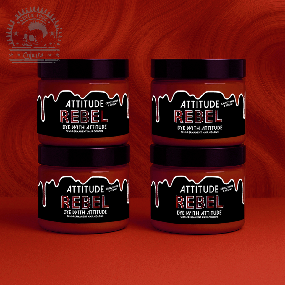 Vier semi-permanente Haartönungen 4er-Sparset REBEL BRIGHT RED in dem Farbton Hellrot von Attitude