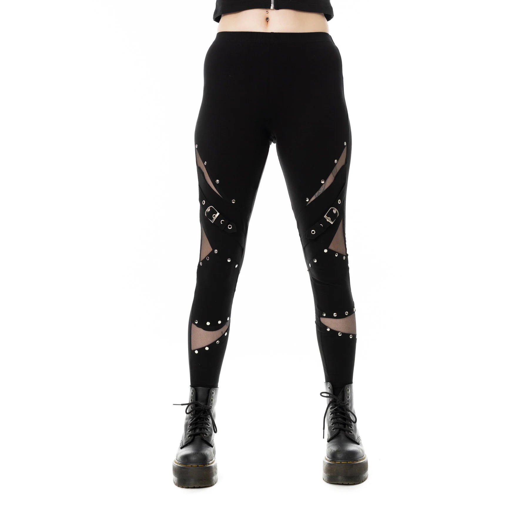 Schwarze Leggings REVEL LEGGINGS mit Meshelementen und Ziernieten von Vixxsin