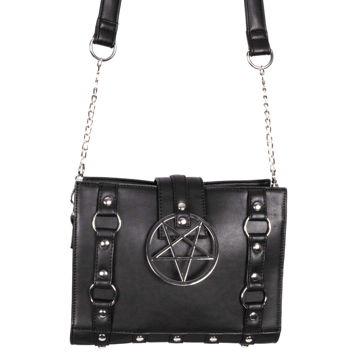 Schwarze Umhängetasche RITUAL BAG mit Pentagram an der Vorderseite von Poizen Industries