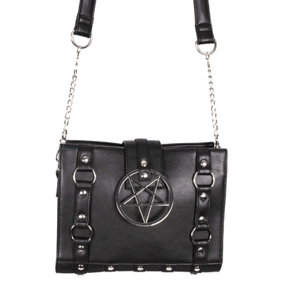 Schwarze Umhängetasche RITUAL BAG mit Pentagram an der Vorderseite von Poizen Industries