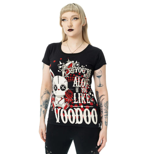 Schwarz-rotes Oberteil RITUAL BUNNY T SHIRT mit Hasenprint von Cupcake Cult