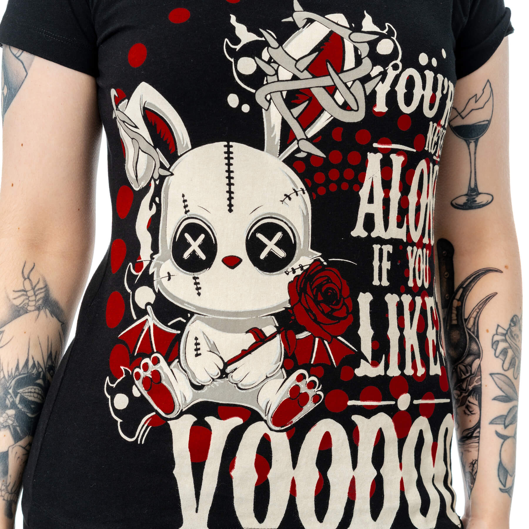Schwarz-rotes Oberteil RITUAL BUNNY T SHIRT mit Hasenprint von Cupcake Cult