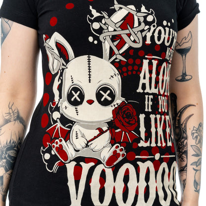 Schwarz-rotes Oberteil RITUAL BUNNY T SHIRT mit Hasenprint von Cupcake Cult