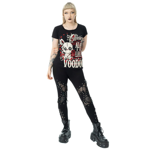 Schwarz-rotes Oberteil RITUAL BUNNY T SHIRT mit Hasenprint von Cupcake Cult