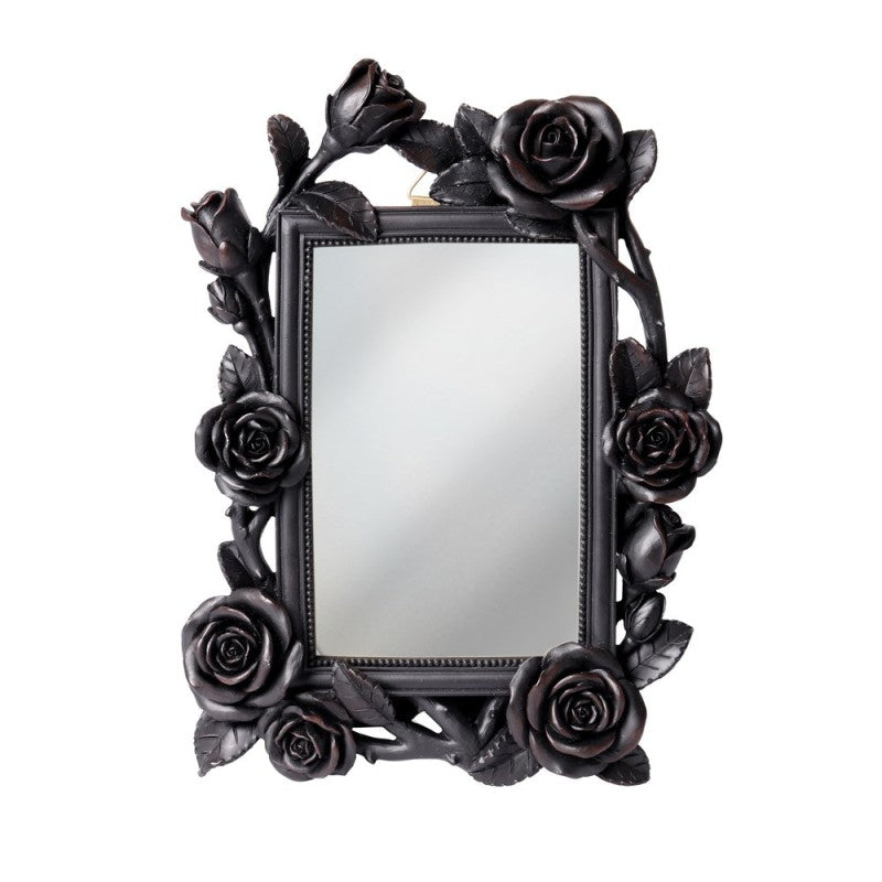 Schwarzer Spiegel Rose &amp; Vine Mirror mit Rosenrahmen von Alchemy