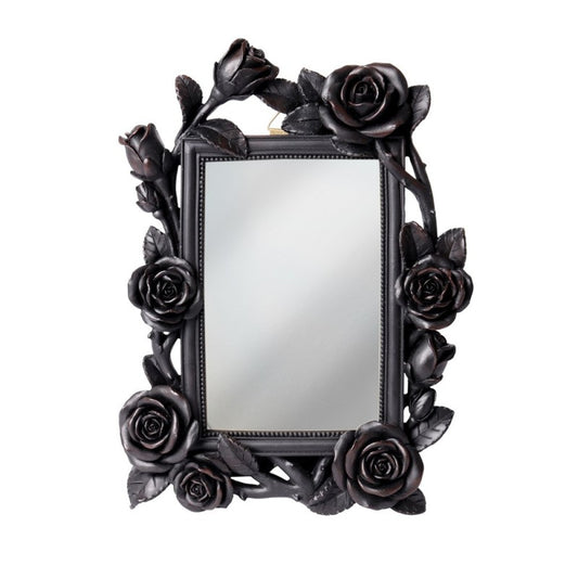 Schwarzer Spiegel Rose &amp; Vine Mirror mit Rosenrahmen von Alchemy