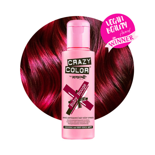 Flasche und Beispielsträhne RUBY ROUGE Haartönung Crazy Color