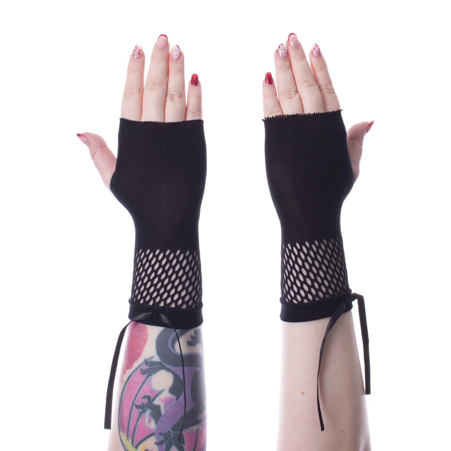 schwarze RUE MESH GLOVES mit Fishnetz-Elementen von Poizen Industries