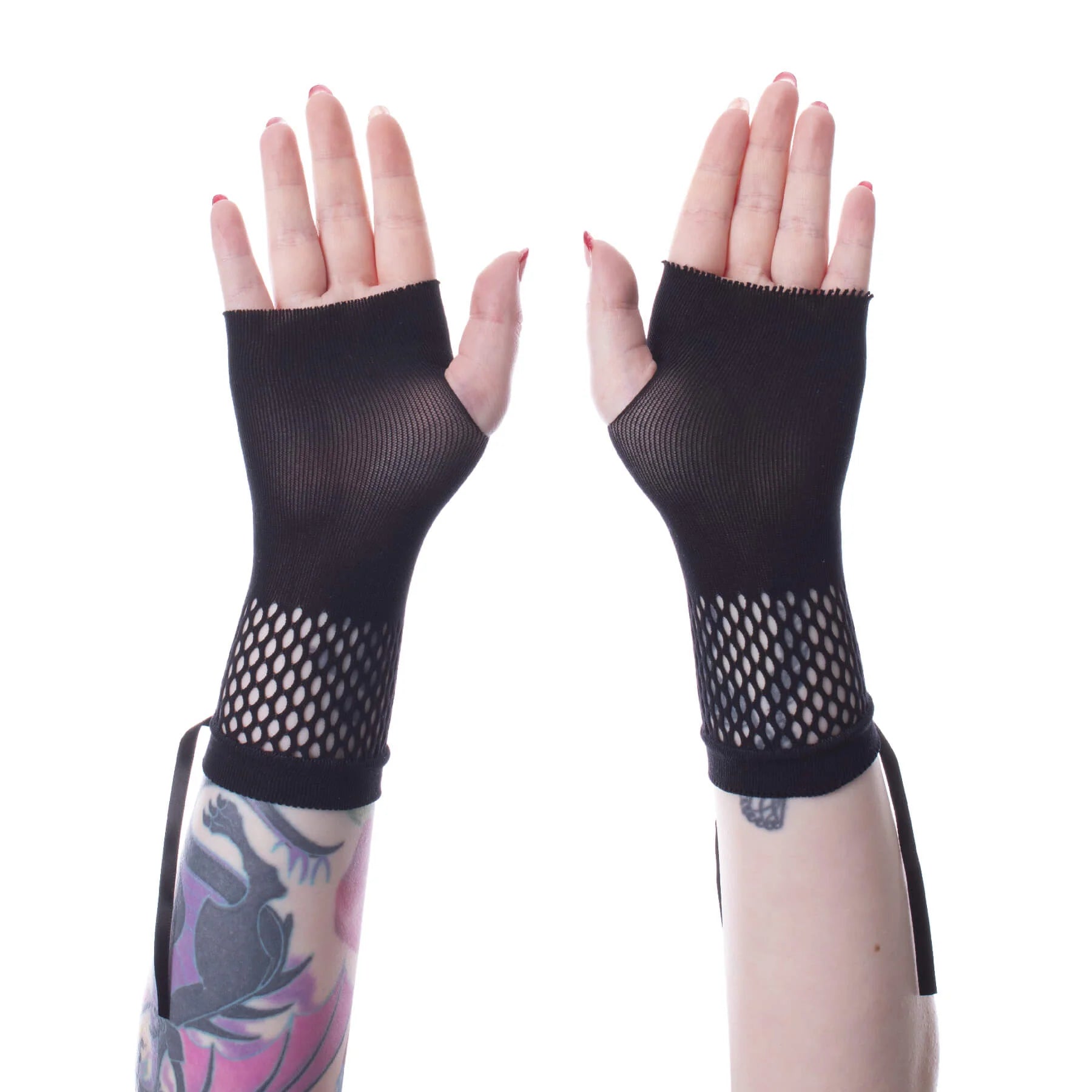 schwarze RUE MESH GLOVES mit Fishnetz-Elementen von Poizen Industries