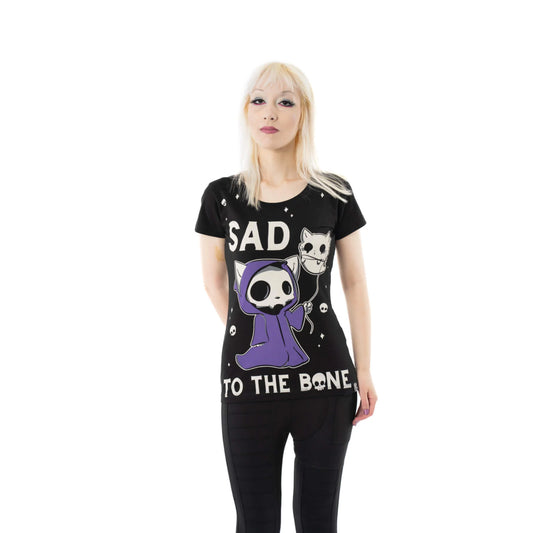 Schwarzes SAD TO THE BONE TSHIRT mit Katzenprint von Cupcake Cult