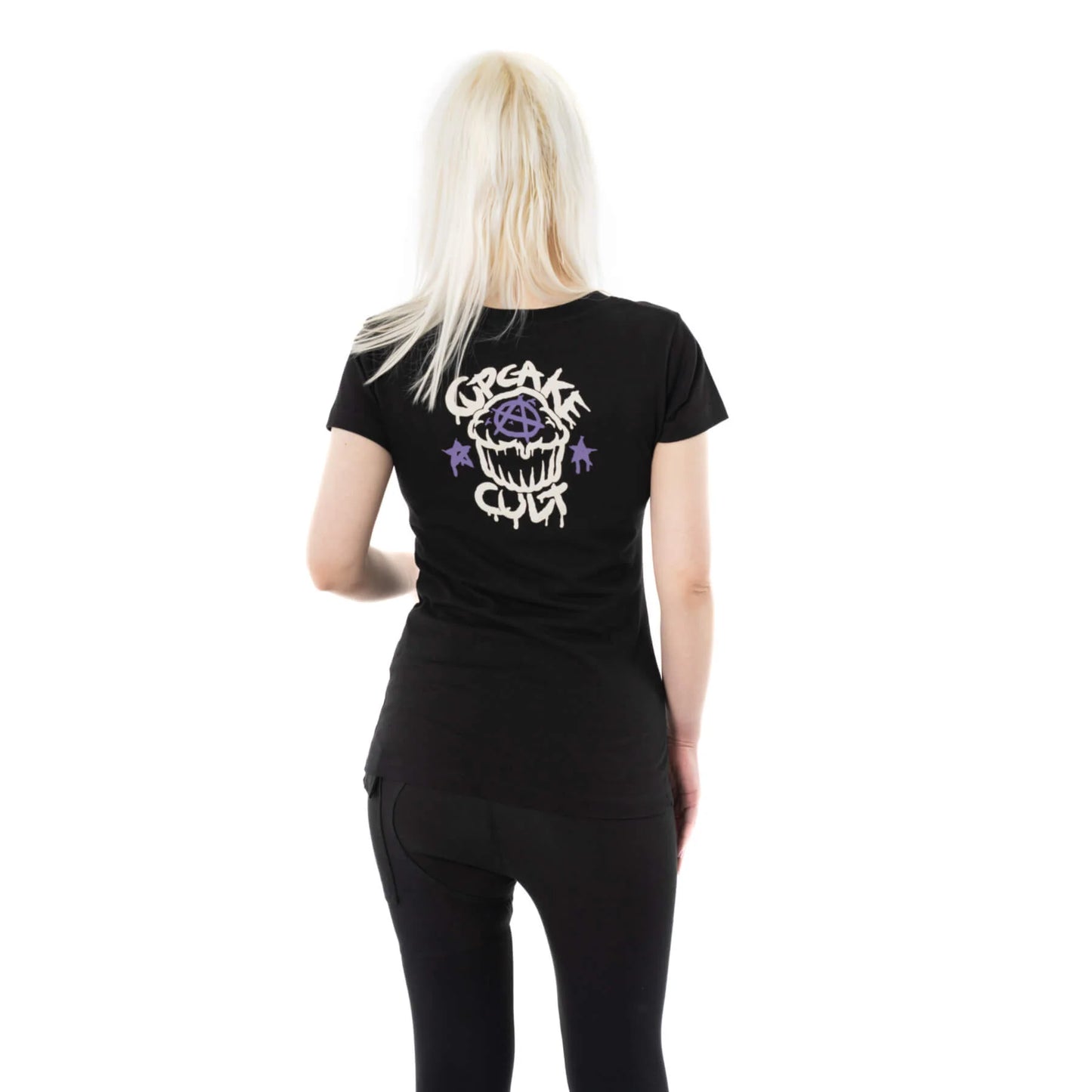 Rückseite schwarzes SAD TO THE BONE TSHIRT mit Katzenprint von Cupcake Cult