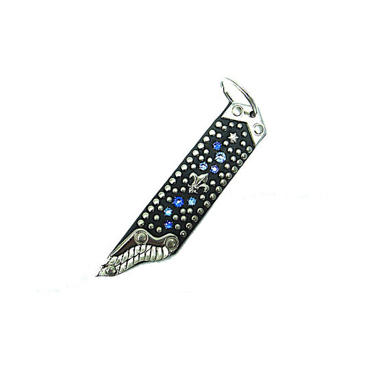 Handgefertigter Schlüsselanhänger Rosa/Blau aus Leder mit Flügelniete vom Strass-Depot