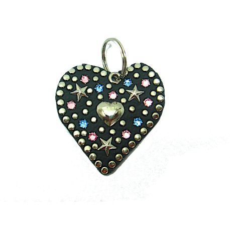 Handgefertigter Schlüsselanhänger Herz Rosa/Blau aus Leder vom Strass-Depot
