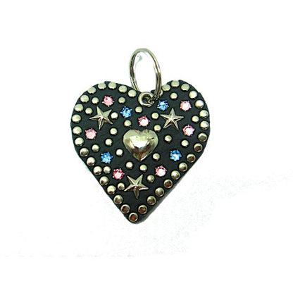 Handgefertigter Schlüsselanhänger Herz Rosa/Blau aus Leder vom Strass-Depot