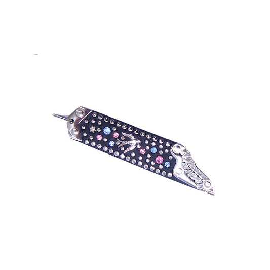 Handgefertigter Schlüsselanhänger Rosa/Blau aus Leder mit Flügelniete vom Strass-Depot