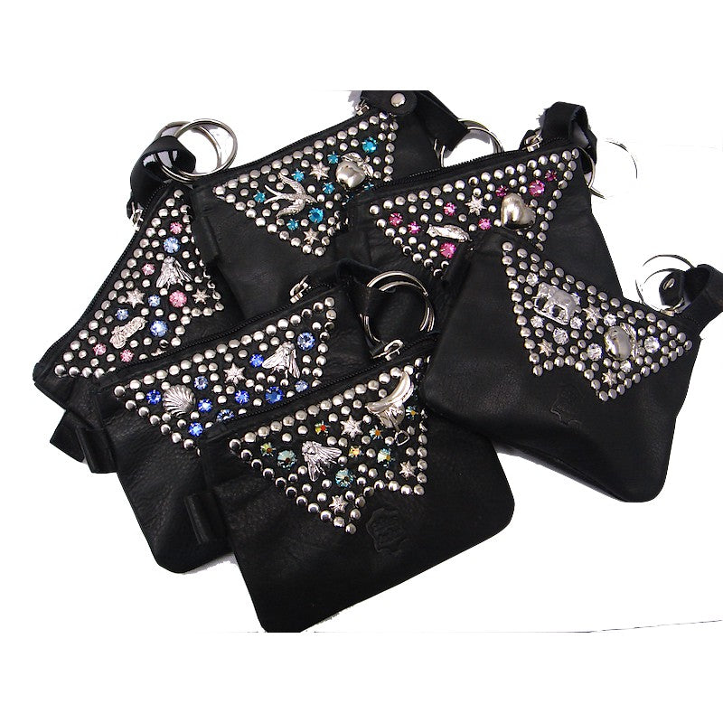 Schwarze, kleine Schlüsseltasche Schlüsseletui Rosa/Blau vom Strass-Depot