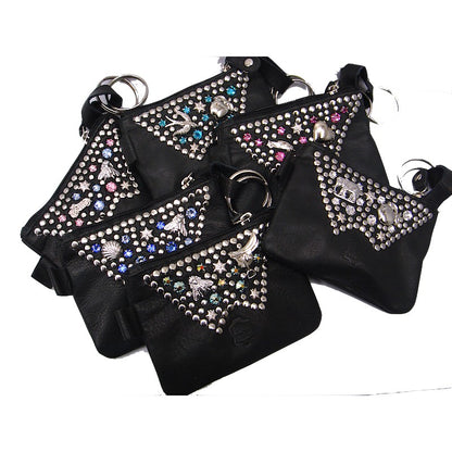 Schwarze, kleine Schlüsseltasche Schlüsseletui Rosa/Blau vom Strass-Depot