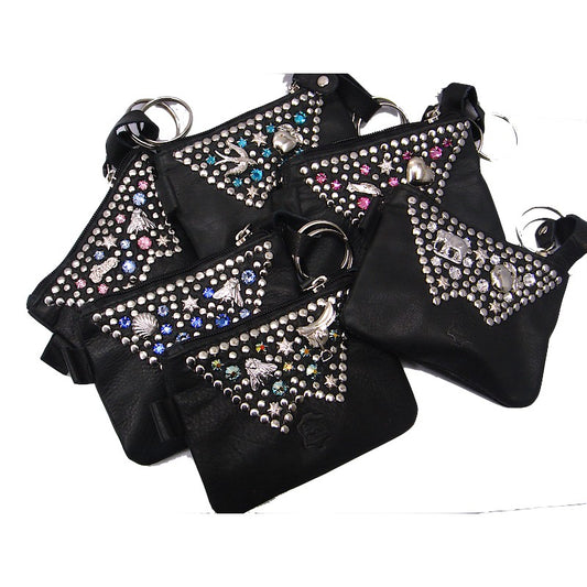 Schwarze, kleine Schlüsseltasche Schlüsseletui Rosa/Blau vom Strass-Depot