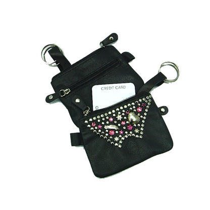 Schwarze, kleine Schlüsseltasche Schlüsseletui Rosa/Blau vom Strass-Depot