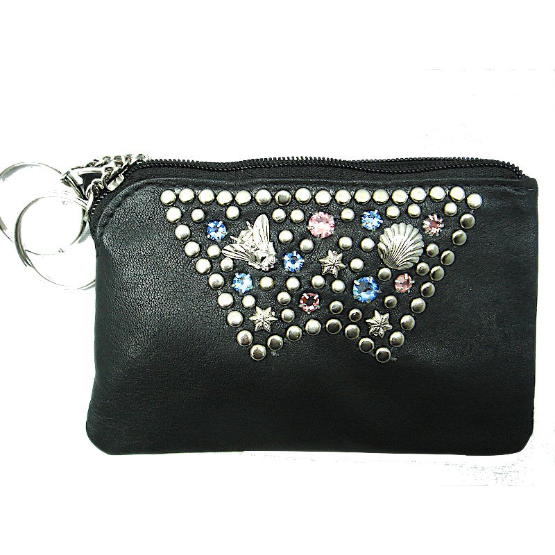 Schwarze, kleine Schlüsseltasche Schlüsseletui Rosa/Blau vom Strass-Depot