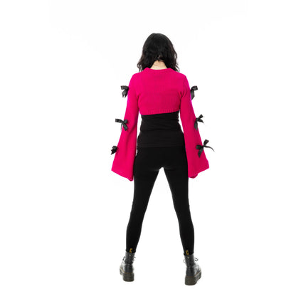 Pinkes Oberteil SHADOWBELL BOLERO PINK mit schwarzen Schleifen an den Ärmeln von Poizen Industries
