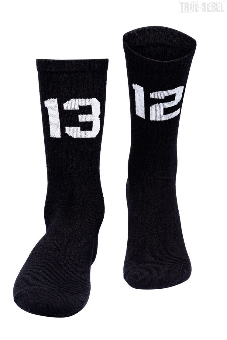 Schwarze Socks 1312 Black mit 1312 Schriftzug von Sixblox
