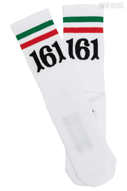 Socks 161 White Sixblox mit grünem und rotem Streifen oben