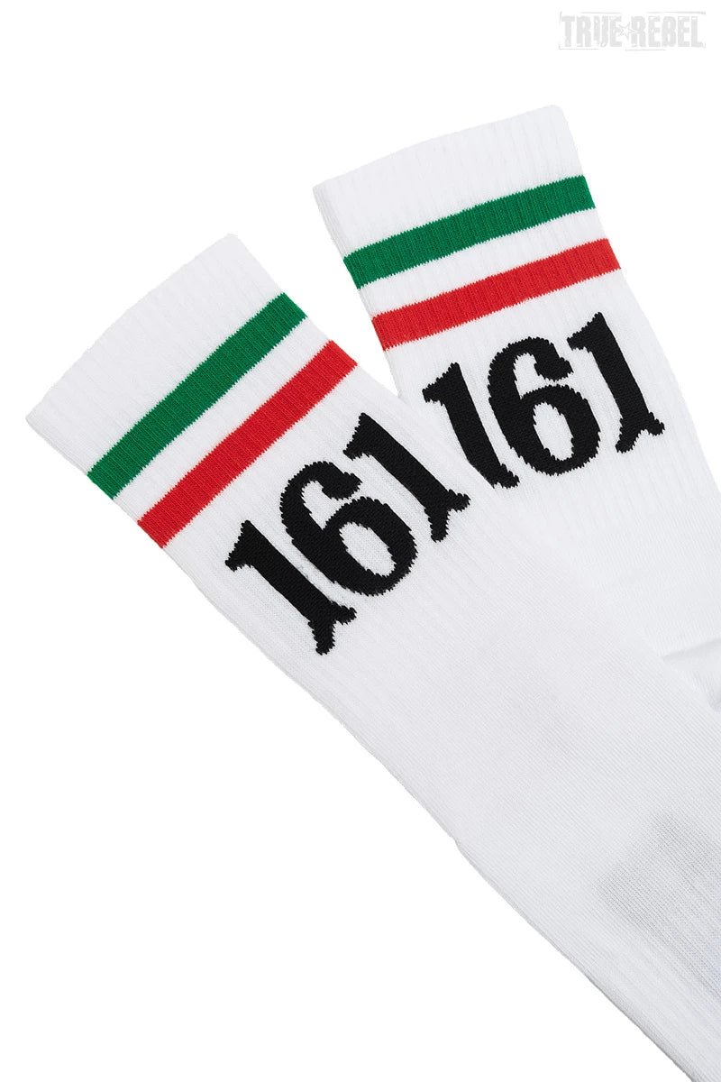 Socks 161 White Sixblox mit grünem und rotem Streifen oben