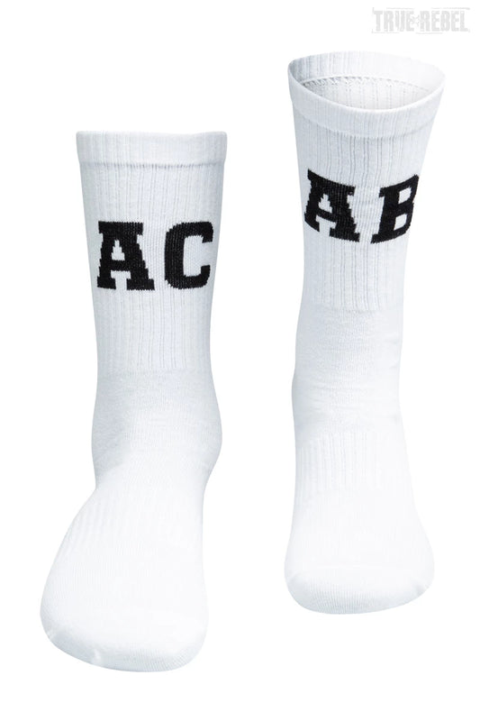 Weiße Socken mit ACAB-Aufschrift in White Black von Sixblox