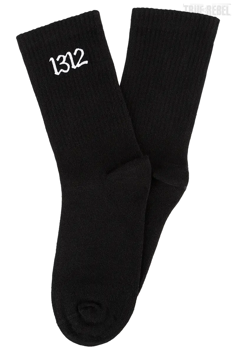 Schwarze Socks Embroidered 1312 Black mit gesticktem 1312 Schriftzug von Sixblox