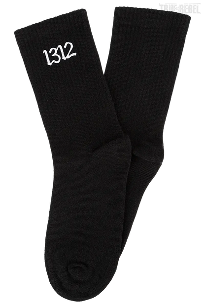 Schwarze Socks Embroidered 1312 Black mit gesticktem 1312 Schriftzug von Sixblox