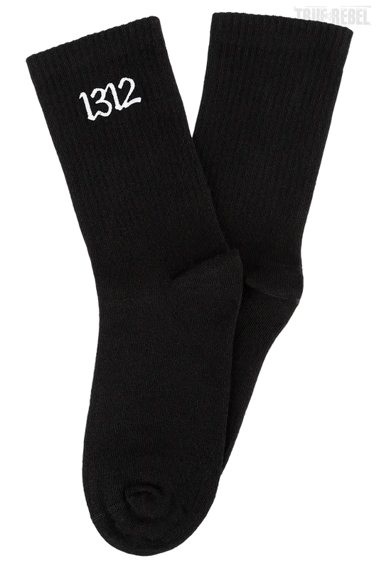 Schwarze Socks Embroidered 1312 Black mit gesticktem 1312 Schriftzug von Sixblox