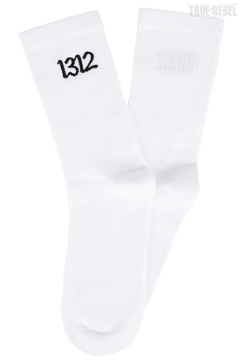 Weiße Socks Embroidered 1312 White mit gesticktem 1312 Schriftzug von Sixblox