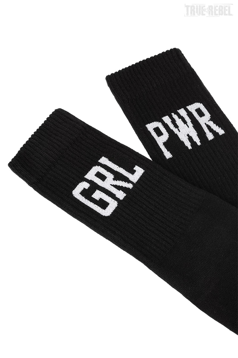 Schwarze Socks GRL PWR Black mit GRL PWR Schriftzug von Sixblox