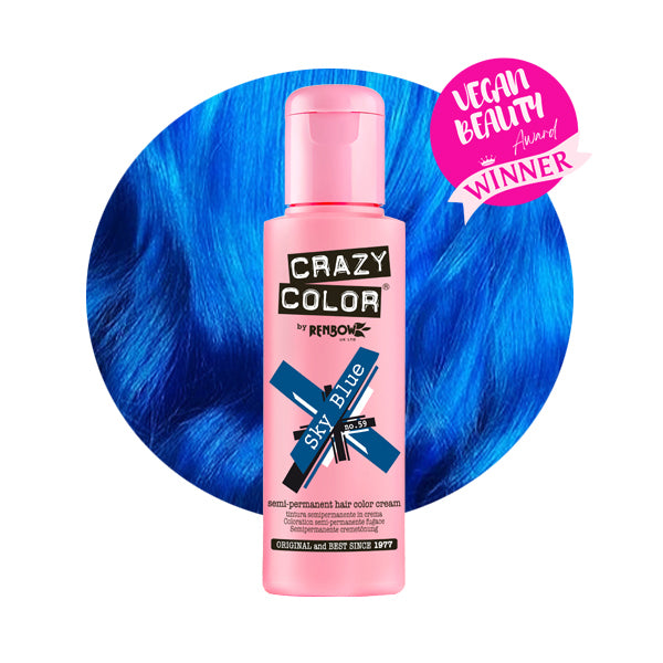 Flasche und Beispielsträhne SKY BLUE Haartönung Crazy Color
