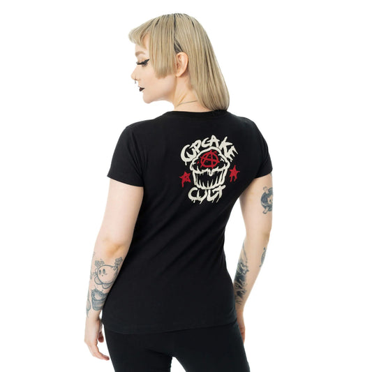 Schwarz-rotes Oberteil STARBLEAT T SHIRT mit Herzen- und Ziegenprint von Cupcake Cult